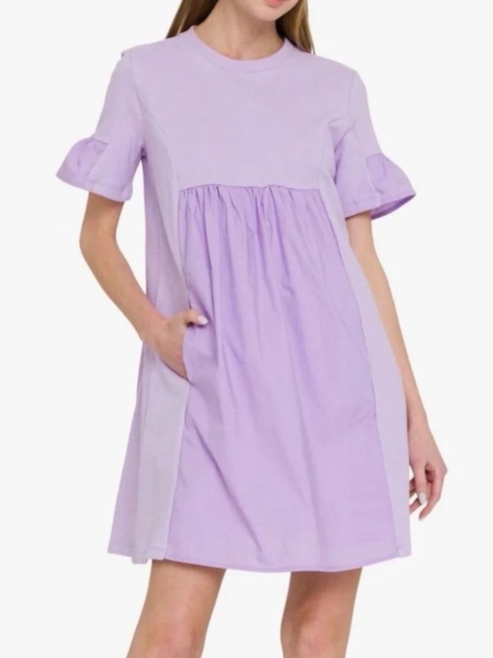 English Factory Short Sleeve Lavender Mini Dress Cute Casual Purple Women's S